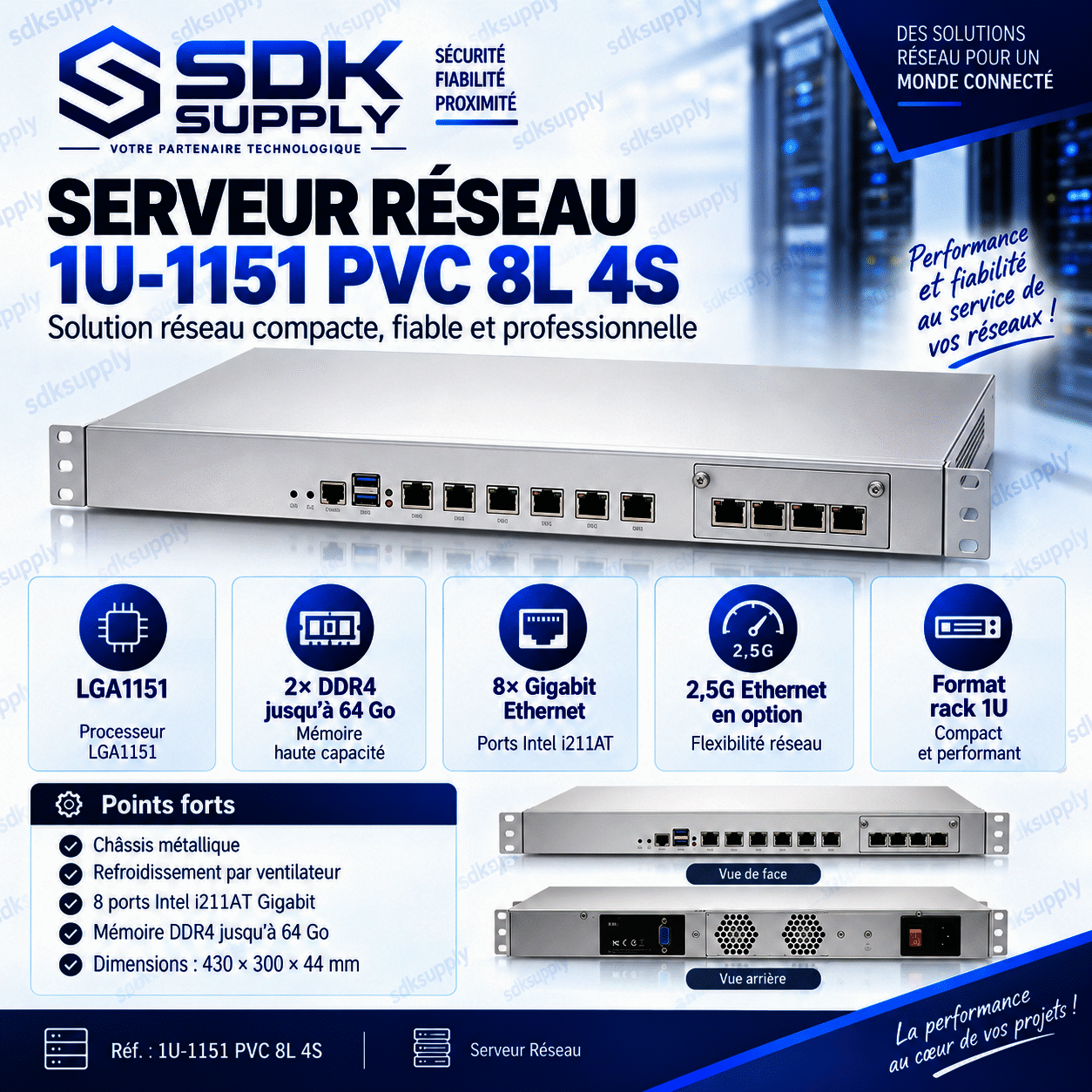 Serveur Réseau 1U I5/8G/8 Ports Gigabit