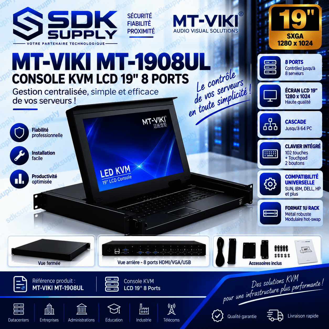 Console KVM LCD 19" 8 Ports MT-1908UL