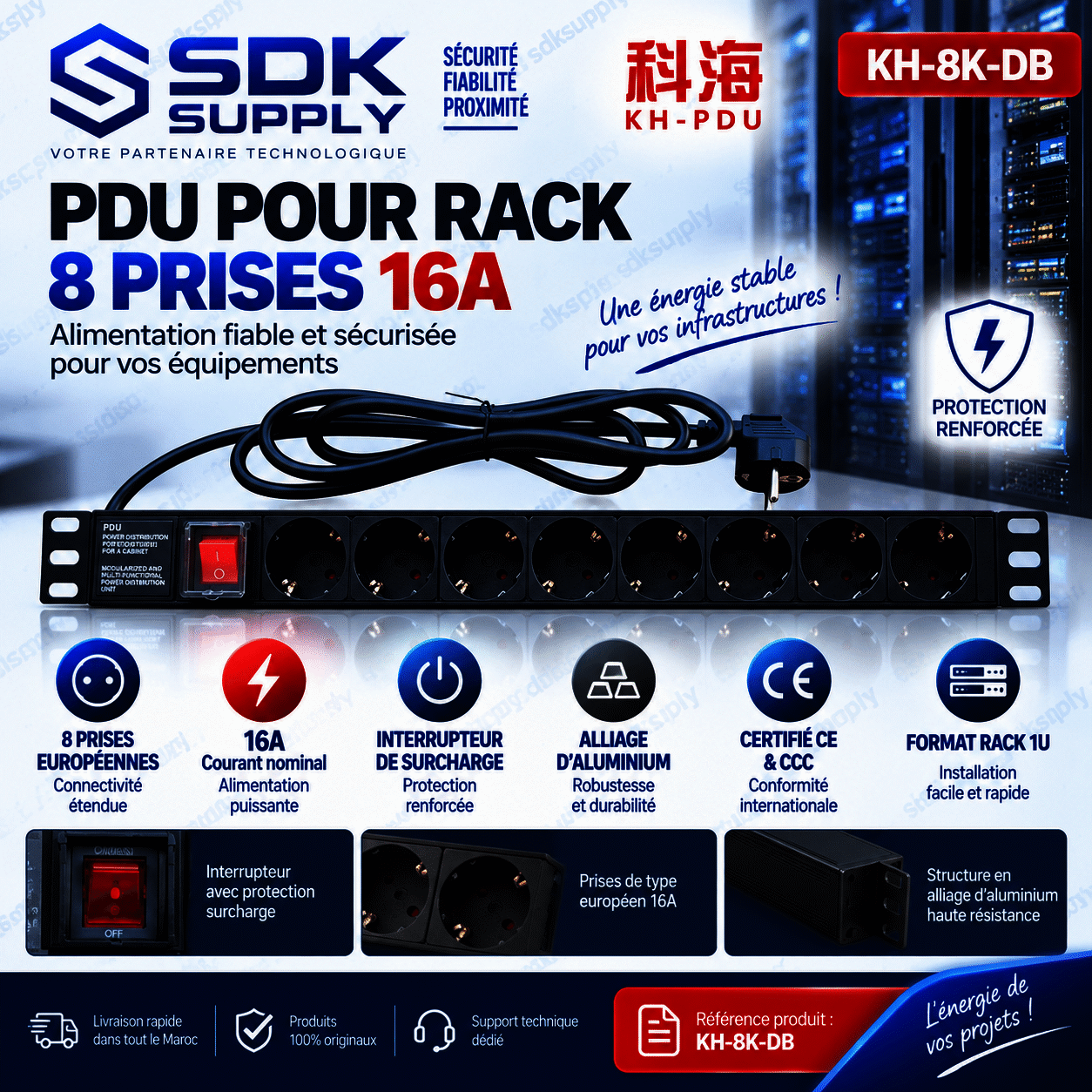 PDU pour rack 8 Prises 16A KH-8K-DB