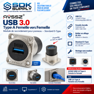 Connecteur USB 3.0/2.0 Femelle - Femelle Argent pour montage panneau