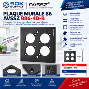 Panneau / plaque noir brossé à quatre trous (4 ports ) D-size - Acier inoxydable noir