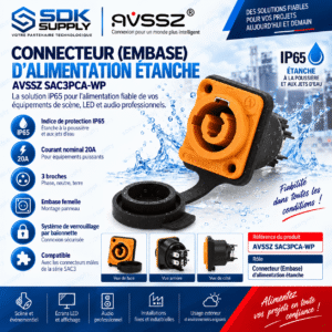 Connecteur aviation 3 broches IP65 20A - SAC3MPA-WP
