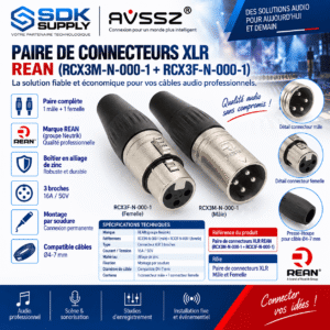 Paire de connecteurs XLR REAN (RCX3M-N-000-1 + RCX3F-N-000-1)