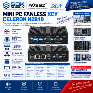 Mini PC Industriel Fanless Celeron N2840 (4 Go / 128 Go SSD / WiFi)