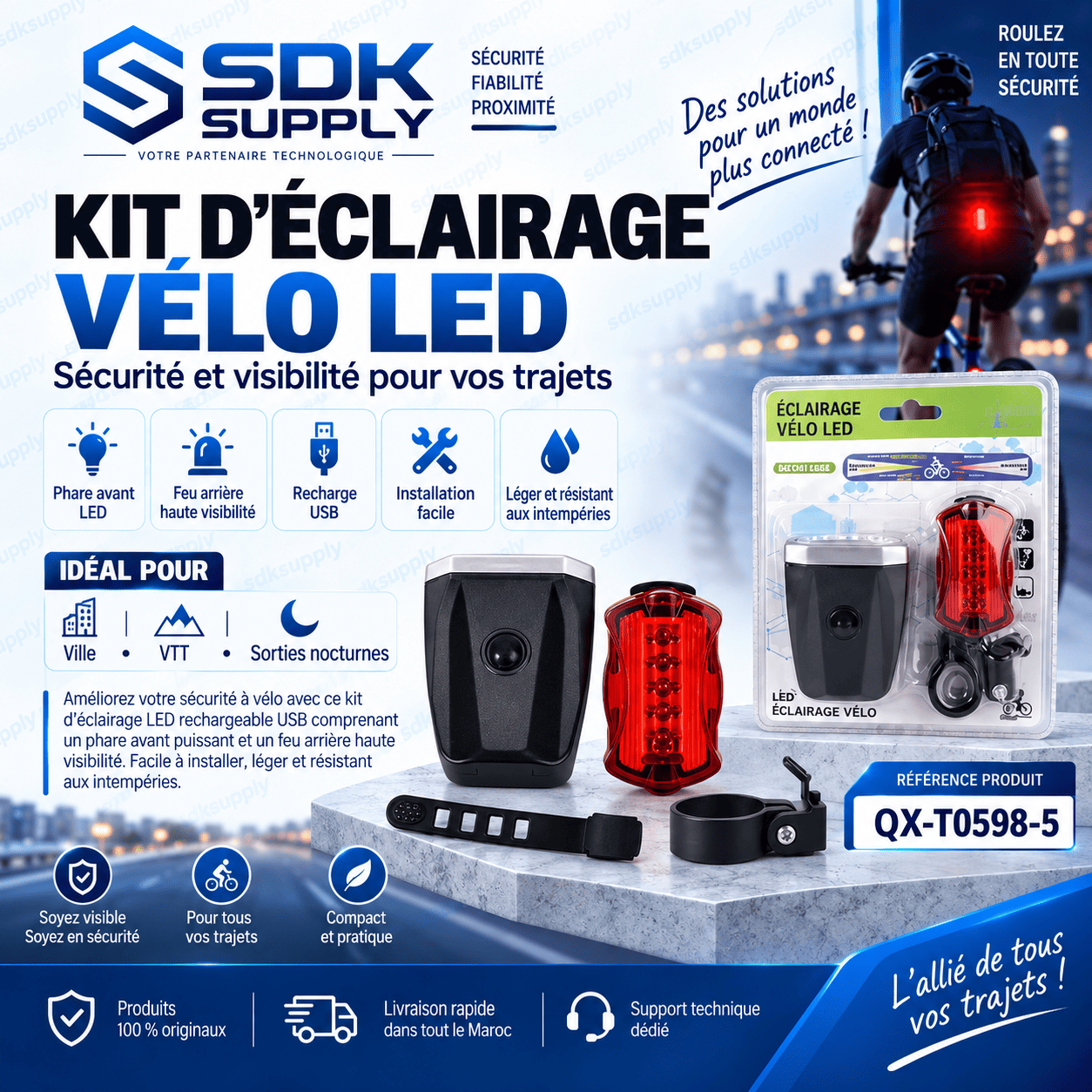 Kit d'Éclairage Vélo USB Rechargeable