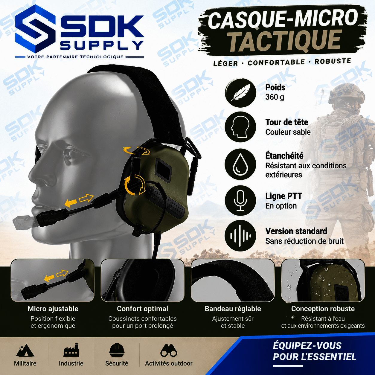 Casque micro Tactique 5ème Génération