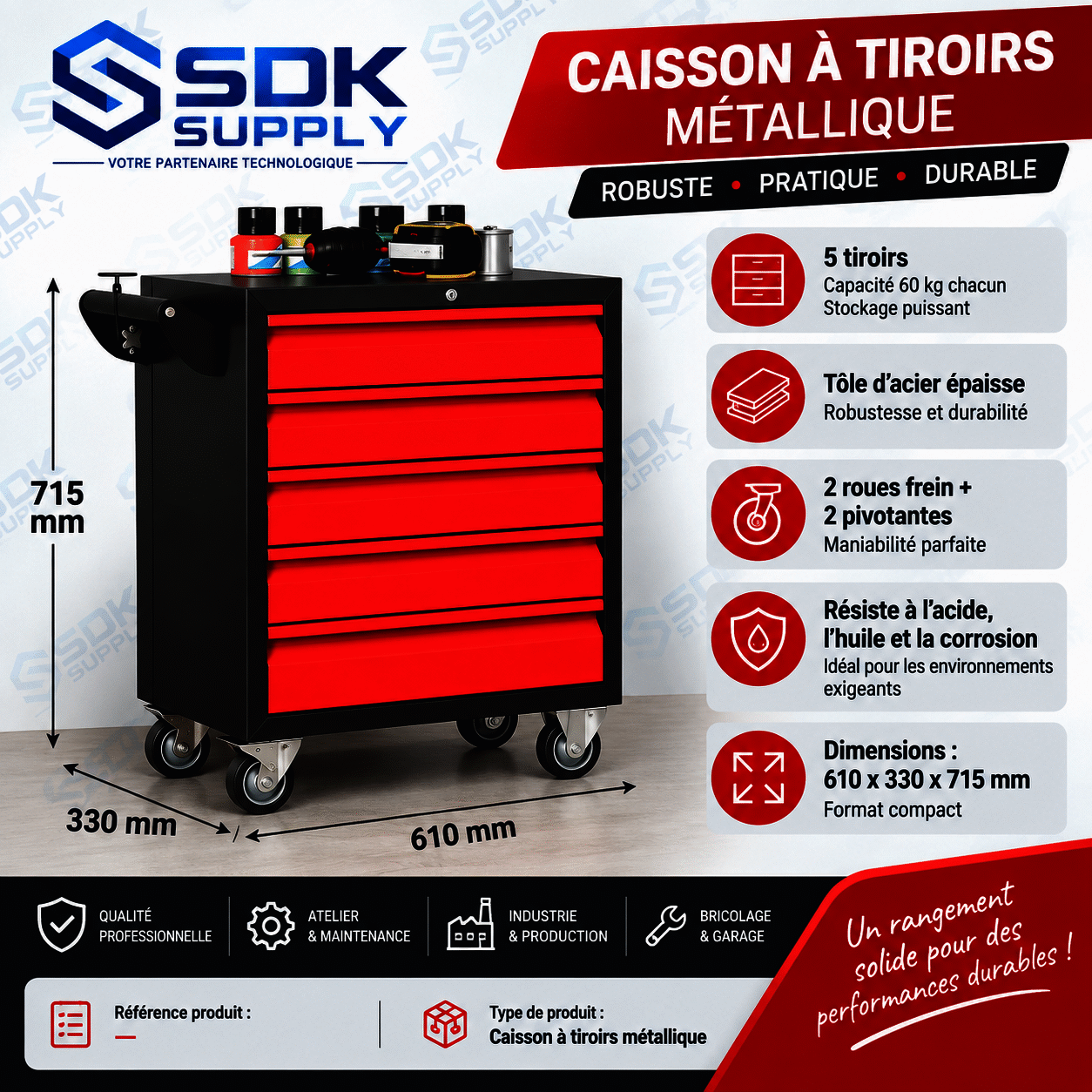 Caisson à tiroirs métallique professionnel